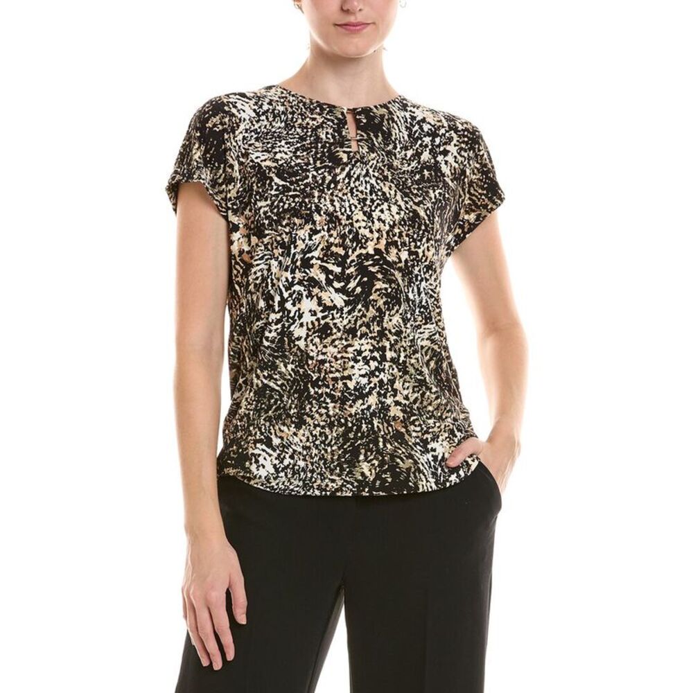 Jones New York Womens Double Trim Top, Black